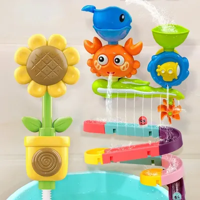 Baby Bathtub Water Play Set Rotating Sprinkler Kids Bath Toys Games for Bath Toddler Bathroom Suction Cup Shower Toys for Infant