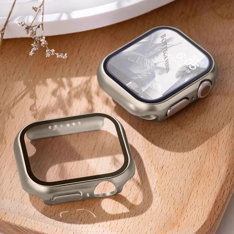 2er-Pack für Apple Watch-Gehäuse 10 9 8 7 6 5 4 SE 46 mm 42 mm 45 mm 44 mm 41 mm 40 Displayschutzfolie aus gehärtetem Glas PC-Stoßstange iWatch-Abdeckung Image