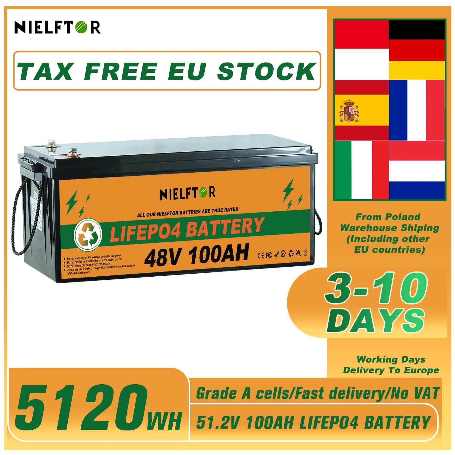 NIELFTOR Neue 24v 100AH 48v 100AH 200AH 300ah LiFePO4 Batterie 12V 24v Lithium-Eisen Phosphat Batterien RV Solar Camping freie steuer Image