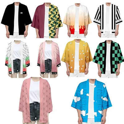 Männer Japa Nese Anime Samurai Tanjiro Kamado Grün Zurück Karo CT Kimono Haori Cardigan Zenitsu Azuma Yellow Kospy Kos Tsume Image