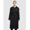 Trenchcoat KHUJO "LUMINA", Damen, Gr. L, schwarz, 68% Polyester, 32% Viskose, unifarben, klassisch, loose fit knielang, Langarm Raglanärmel,mit Riegel,mit Knöpfen gerader Abschluss, Mäntel