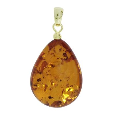 Ketten-Anhänger OSTSEE-SCHMUCK "Ostsee-Schmuck Anhänger Tropfen ca. 34 mm lang - Gold 585/000", gelb, Schmuckanhänger, Damen, 44 x 20mm, Bernstein, 5.5 g Image