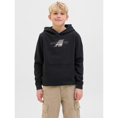 Kapuzensweatshirt JACK & JONES JUNIOR "JCOTIER FRONT PRINT SWEAT HOOD JNR", Jungen, Gr. 152, schwarz, angeraute Sweatware, Obermaterial: 70% Baumwolle, 30% Polyester, bedruckt, modisch, relaxed fit, Langarm Rippbündchen, Sweatshirts Image