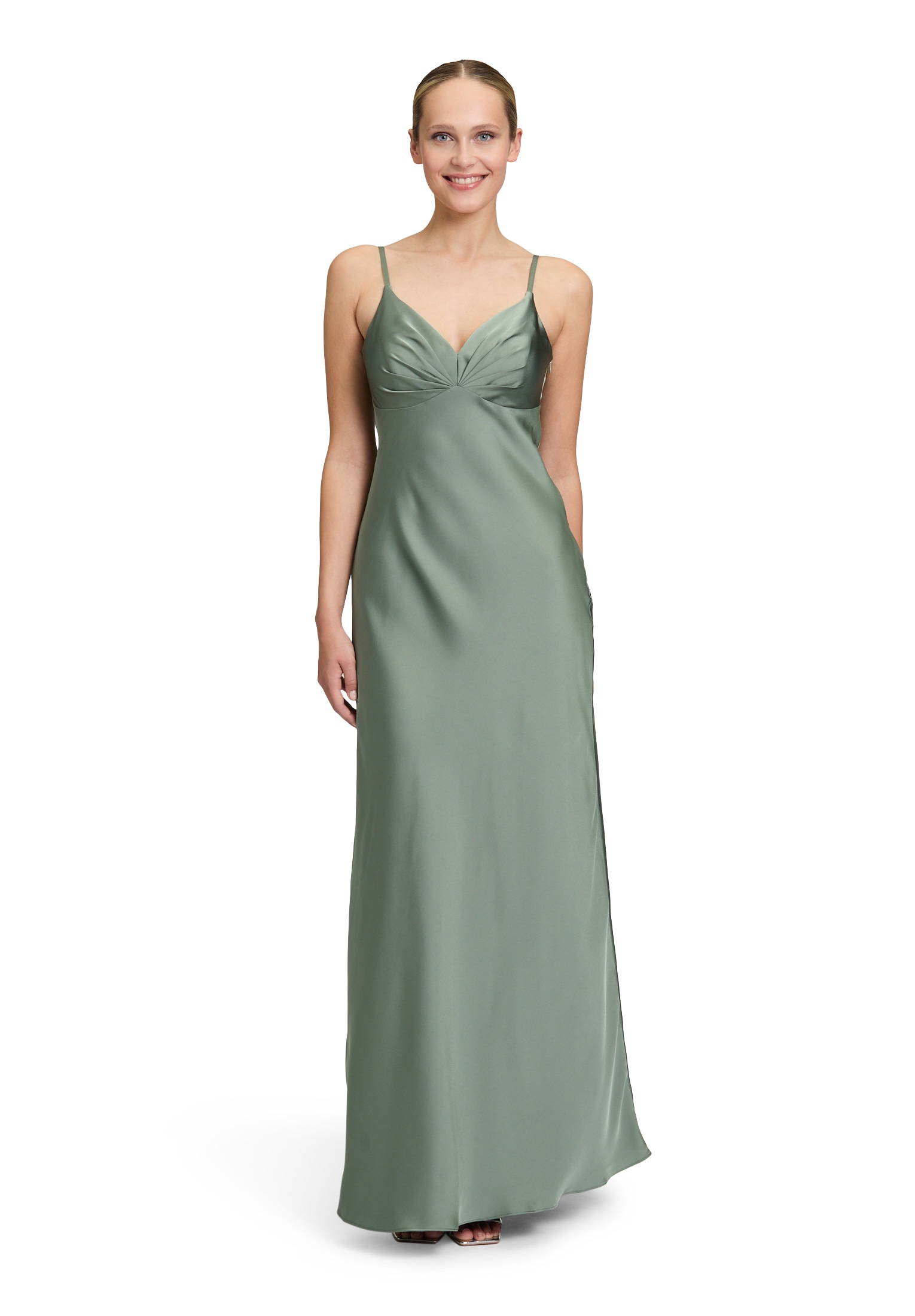 Abendkleid VERA MONT "Vera Mont Damen Abendkleid schmal geschnitten", Damen, Gr. 44, Normalgrößen, lila (real sage), Satin, Obermaterial: 100% Polyester. Futter: 100% Polyester., Elegant, figurbetont lang, Kleider Image