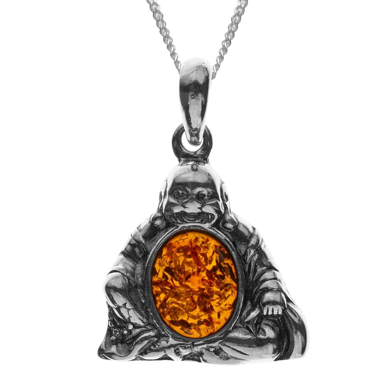 Kette mit Anhänger OSTSEE-SCHMUCK "Ostsee-Schmuck Kette mit Anhänger Buddha" Gr. 42, silber, Halsketten, Damen, 42cm, Silber 925 (Sterlingsilber), L: 40