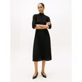 A-Linien-Kleid TOMMY HILFIGER "SLIM 5X2 RIB MIX MIDI DRS", Damen, Gr. XL (42), N-Gr, schwarz, Web, Obermaterial: 95% Viskose, 5% Elasthan, unifarben, casual, figurbetont wadenlang, Langarm, Kleider