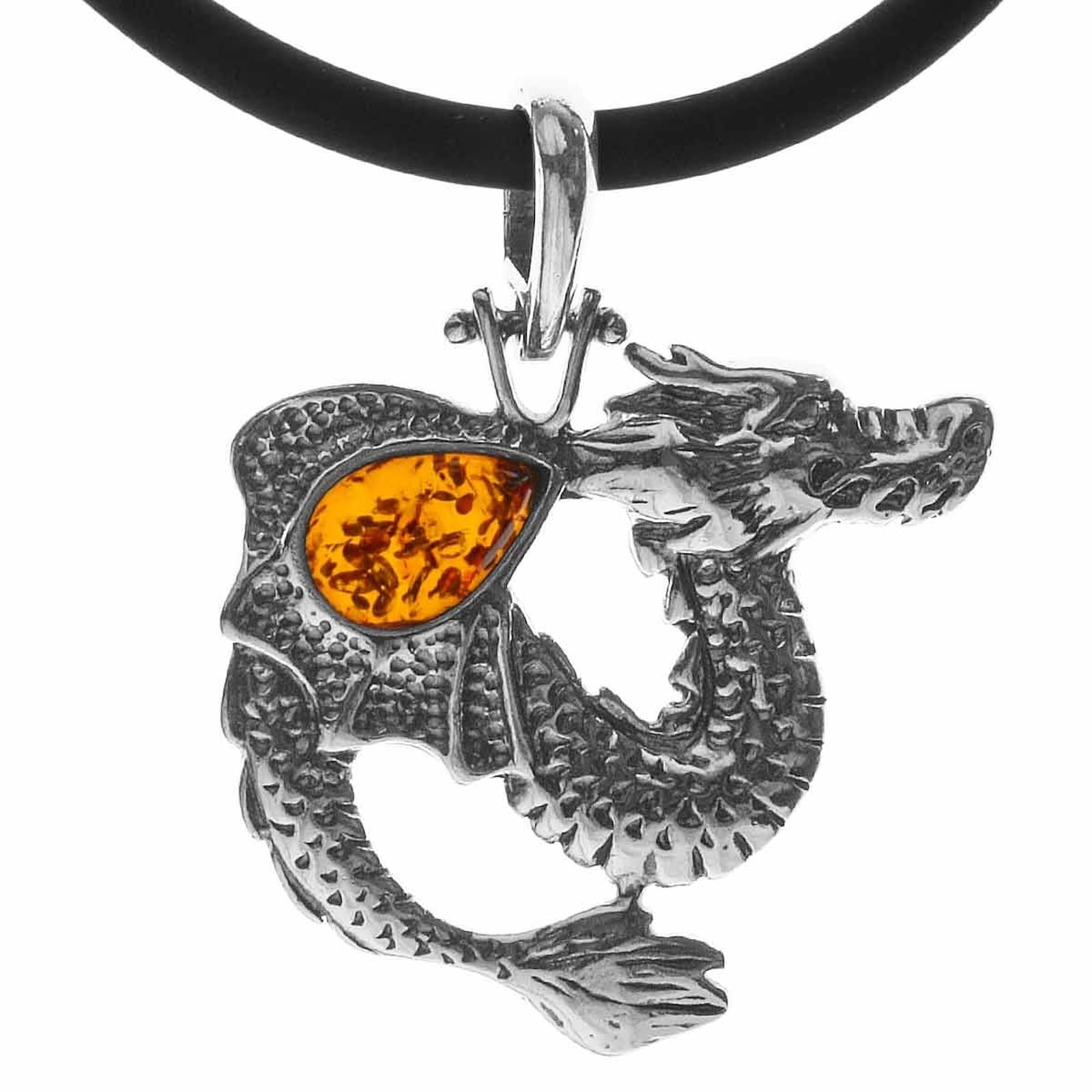 Halsreif OSTSEE-SCHMUCK "Ostsee-Schmuck Kette mit Anhänger Drache - Kautschukreif" Gr. 45, silber, Halsketten, Damen, 45cm, Silber 925 (Sterlingsilber), L: 45 Image