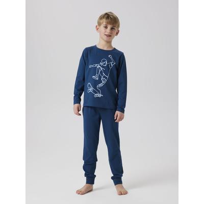 Pyjama NAME IT "NKMNIGHTSET TITAN SKATER NOOS", Kinder, Gr. 110/116, grau (titan), Jersey, Obermaterial: 95% Baumwolle, 5% Elasthan, bedruckt, casual, regular fit normal, Rundhals, Langarm, Homewear-Sets Image