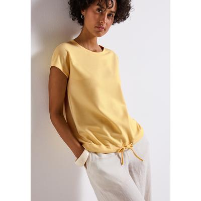 Shirttop STREET ONE, Damen, Gr. 38, buttercream gelb, Web, Obermaterial: 65% Polyester, 30% Viskose, 5% Elasthan, unifarben, casual, bequem hüftbedeckend, Rundhals, Kurzarm, Tops, mit feiner Struktur Image