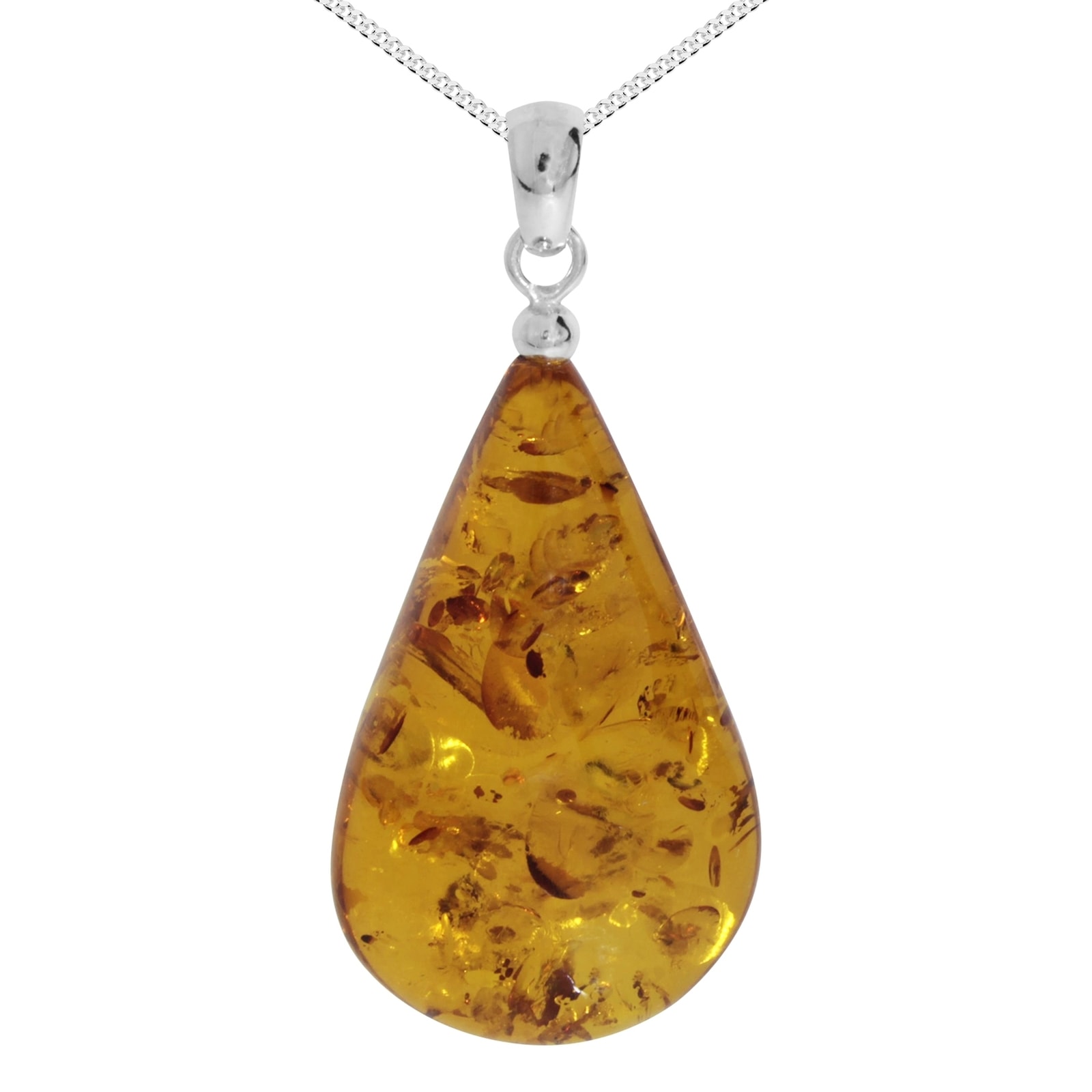 Kette mit Anhänger OSTSEE-SCHMUCK "Ostsee-Schmuck Kette mit Anhänger Tropfen ca. 38 mm lang" Gr. 60, silber, Halsketten, Damen, 60cm, Silber 925 (Sterlingsilber), L: 42 Image