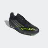 Fußballschuh ADIDAS PERFORMANCE "F50 PRO FIRM GROUND BOOTS", Gr. 43, schwarz (core schwarz, iron metallic, lucid lemon), Synthetik, Textil, sportlich, Schuhe, geeignet für Rasenplätze