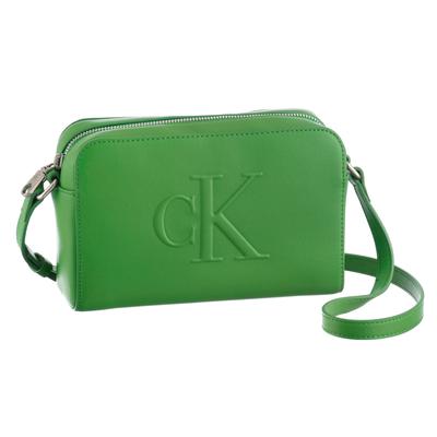 Messenger Bag CALVIN KLEIN JEANS "SCULPTED EW CAMERA BAG20", Damen, Gr. B/H/T: 20cm x 13cm x 5,5cm, grün, Lederimitat, unifarben, Taschen, kleine Umhängetasche, Schultertasche Damen mit CK-Prägung