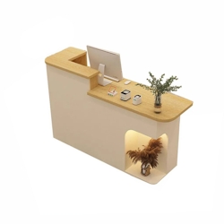 Rezeption Theke Bar Empfangstheke empfangstisch Counter Kassentisch Holzoptik und Beige 130cm L Image