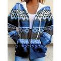 Veste à capuche à sweat-shirt pour femmes à manches longues hoodie zippé avec poche léger décontracté micro-élastique oversized géométrique rayée actif vintage sports à cordon rouge bleue violette