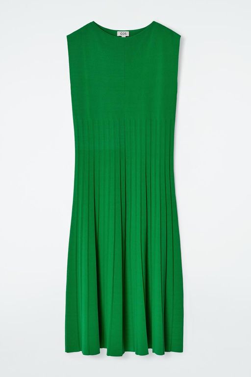 Knitted Pleated Maxi Dress - Green - COS Dresses
