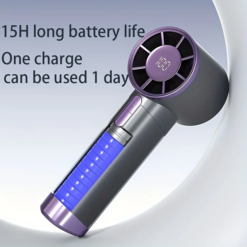 Tragbarer Handventilator, 100 Geschwindigkeiten, verstellbare Ventilatoren mit LED-Anzeige, wiederaufladbarer Eiskühlung, persönlicher Ventilator, neuer kleiner digitaler Ventilator Image