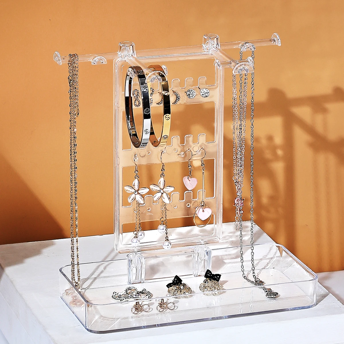 1 Stück Schmuck-Aufbewahrungsregal, 5-stufiges Halsketten-Aufbewahrungsregal, Ohrring-Display-Turm, Armband-Aufbewahrungsregal für Kommode, Badezimmer, Waschtisch