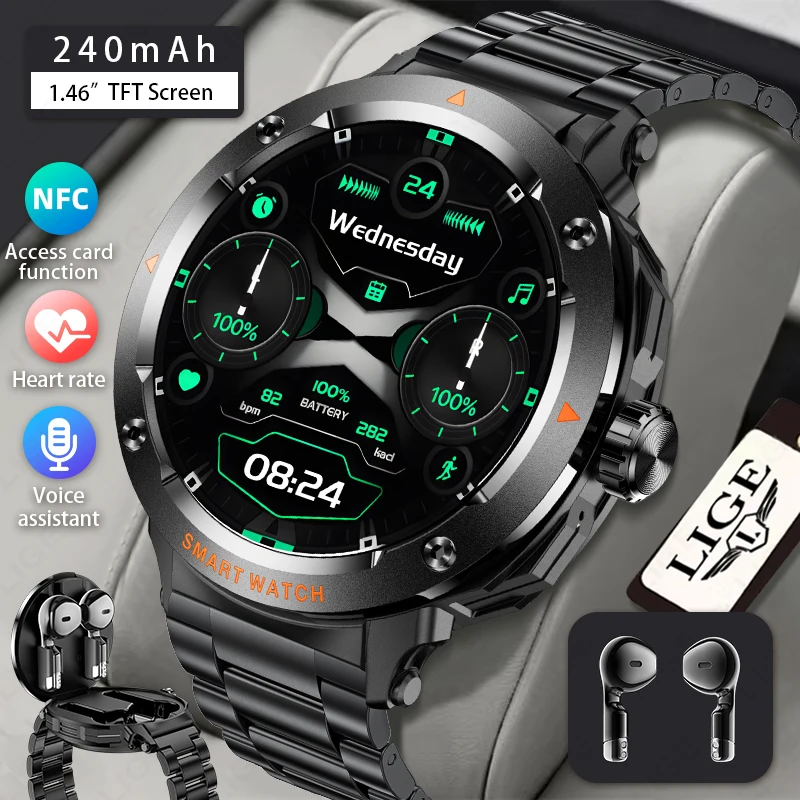 2025 Smartwatch mit TWS 2-in-1-Headset, kabelloser Bluetooth-Anruf, Herzfrequenz, Gesundheit, Musik, Kopfhörer, Uhren, Sport, NFC-Smartwatch Image