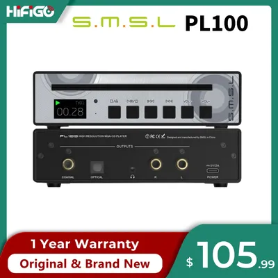 Pre-order SMSL PL100 CD Player CS43131 Desktop Decoder Optical Coaxial 3.5mm Headphone Output with Remote Control