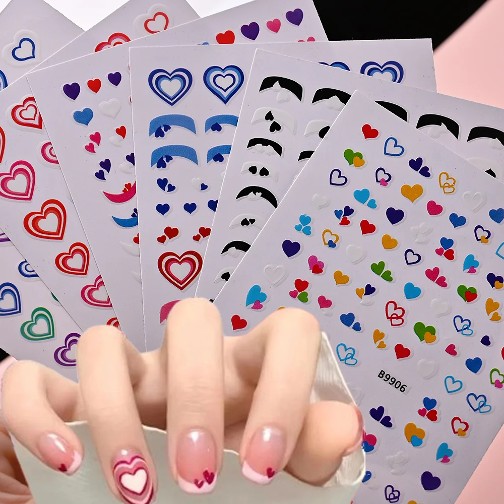 1Pcs 3D Gradienten Liebe Herz Nail art Aufkleber Kawaii Dizzy Französisch Rand Selbst-Kleber Aufkleber Süße Frauen Mädchen maniküre Dekoration Image
