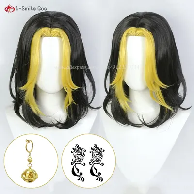 Anime hanemiya kazutora cosplay perücke schwarz golden mittelteil langes haar hitze beständiges synthetisches haar mit cosplay aufkleber prop Image