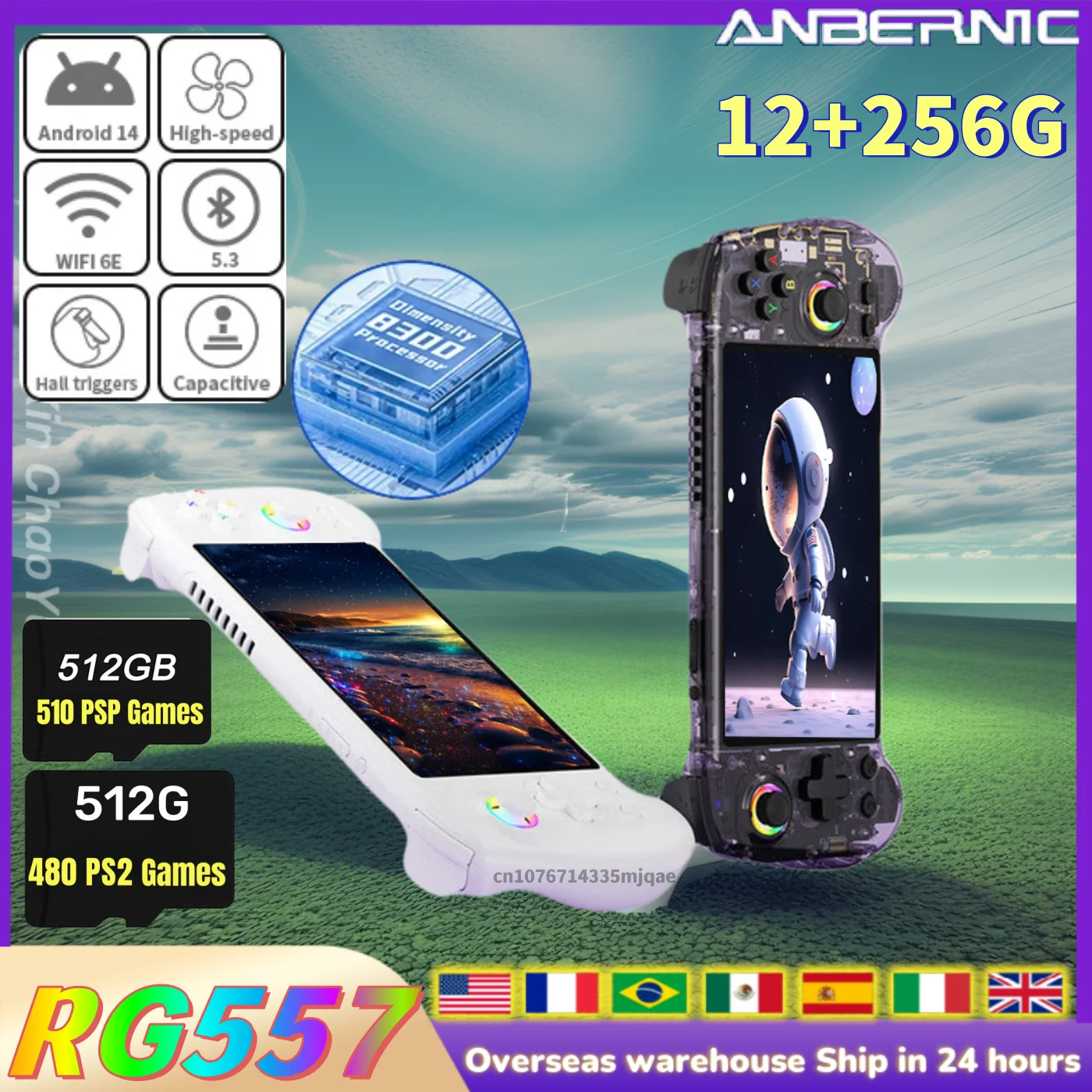 ANBERNIC RG557 Console di gioco portatile Dimensity 5.48 "AMOLED Android 14 Joystick ad alta risoluzione Lettore video Gioco PS2 RG 557