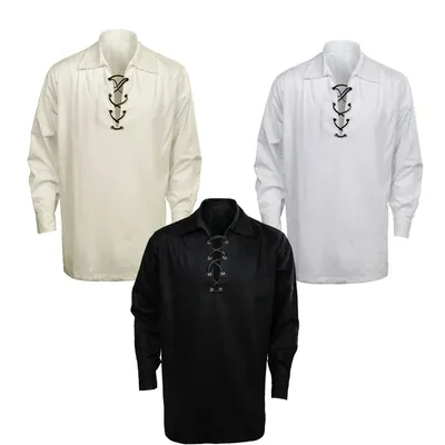 Erwachsene Herren Schottischer Jacobit Ghillie Kilt Highland Shirt Langarm Tops Mittelalter Piratenkostüm Halloween Party Rollenspiel Image