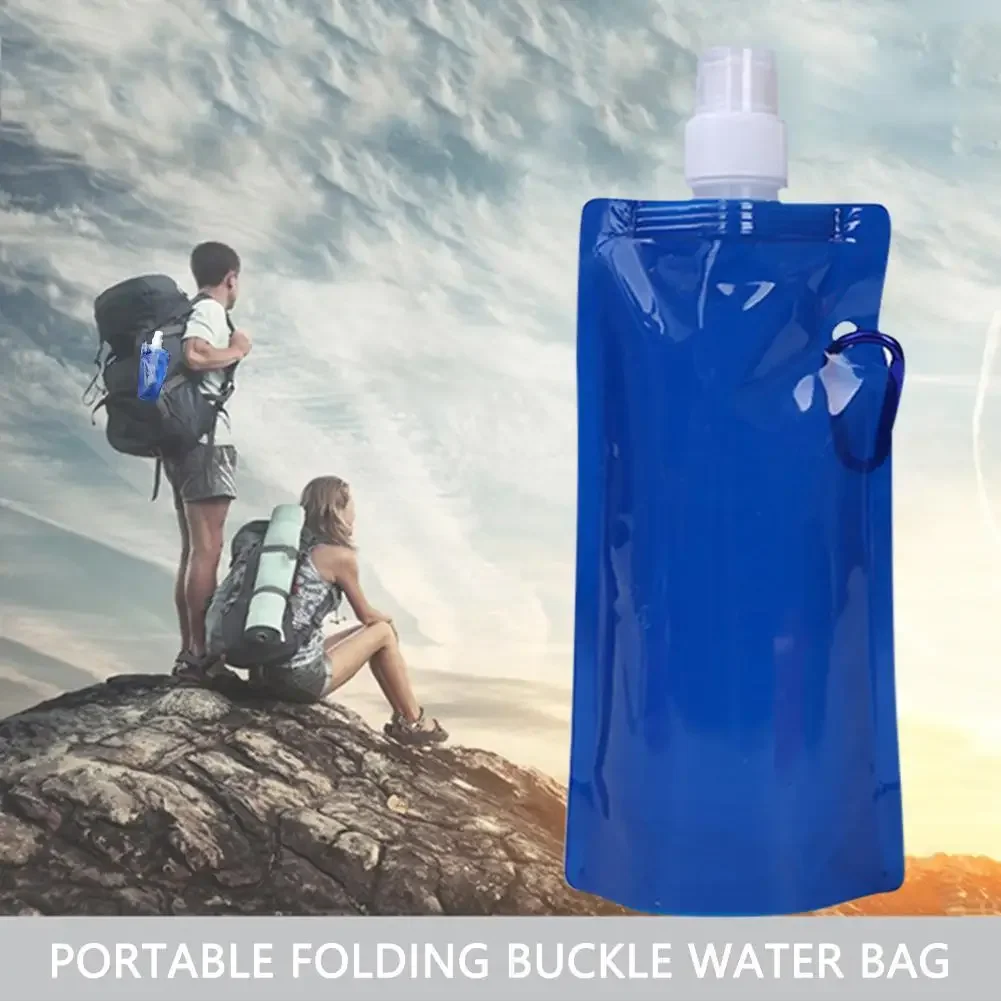 480/700 ml faltbare Wasserflasche, Kantine mit Karabinern, Reise-Wasserflasche, Trinkwasserbeutel für Radfahren, Wandern, Reisen Image