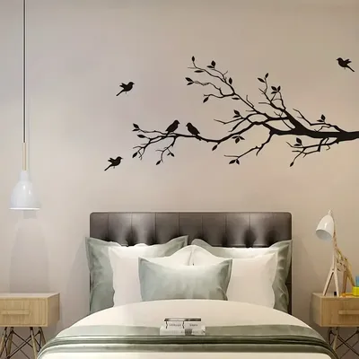 1 Stück Persönlichkeits-Silhouette-Wandaufkleber, schwarze Ast-Vogel-Silhouette, abnehmbarer wasserdichter Vinyl-Aufkleber, Wandaufkleber für die Rückseite Image