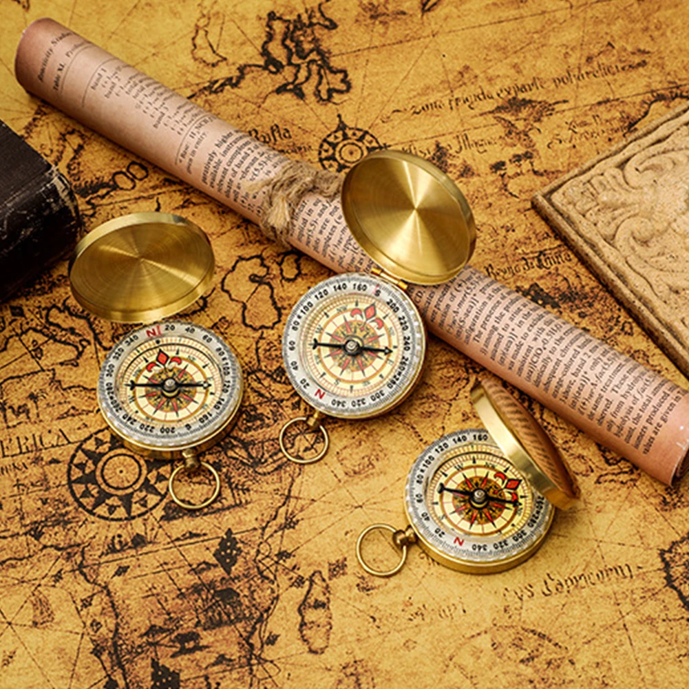 Wasserdichter Outdoor-Kompass, 360-Grad-Drehung, Zeiger, Mini, tragbar, Kupfer, Navigations-Flip-Kompass für Outdoor-Aktivitäten Image