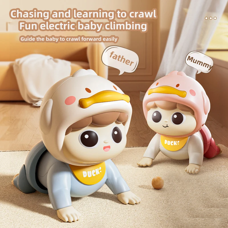 Krabbelpuppe, Babyspielzeug mit Musik, Krabbelführung lernen und Head-Up-Zug, Gesangspielzeug für Kinder und interaktives Baby