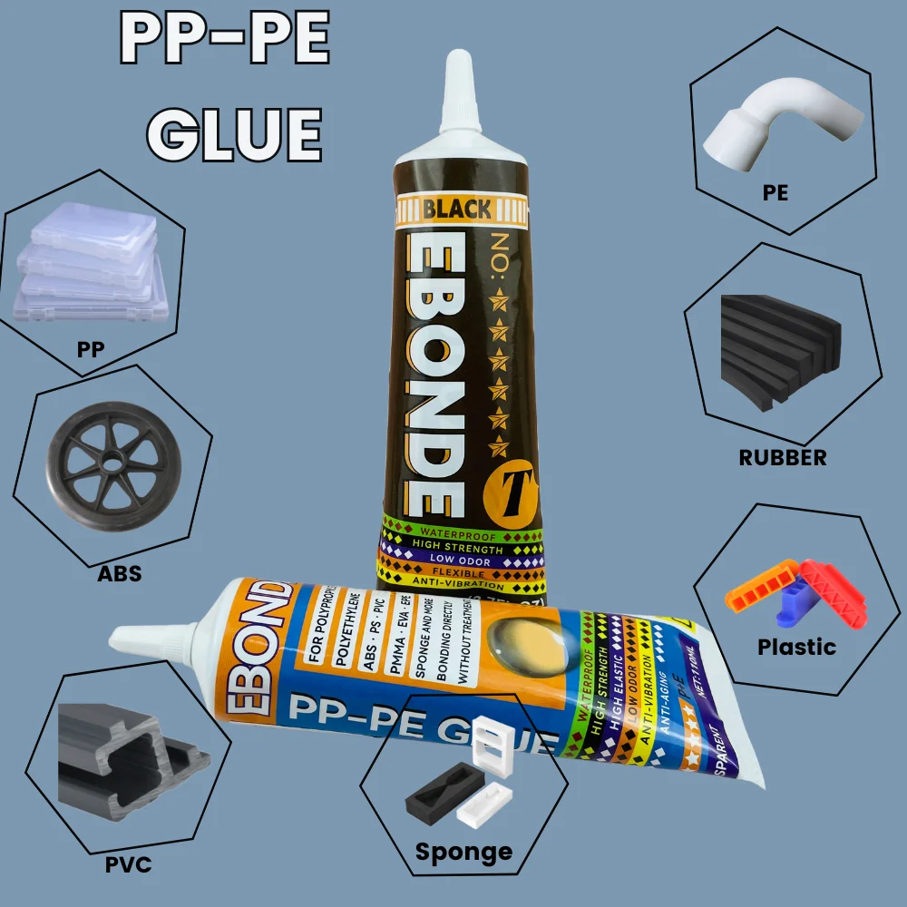 PP PE-Kunststoff-Klebekleber, schwarz und transparent, superstarker Kleber für Polypropylen, Polyethylen, ABS, PVC, PMMA, EVA-Schwamm Image