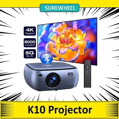 SUREWHEEL K10-Projektor, 4K-Unterstützung, 200-Zoll-Display, Native 1080P, 5G WiFi und Bluetooth 5.0, 12000 Lumen, Keystone-Korrektur Image