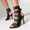 Sexy Heels Sommer Sandalen Damenschuhe verstellbar attraktive Gürtel Dekor Peep Toe Stilettos Schwarz Aprikose Braun
