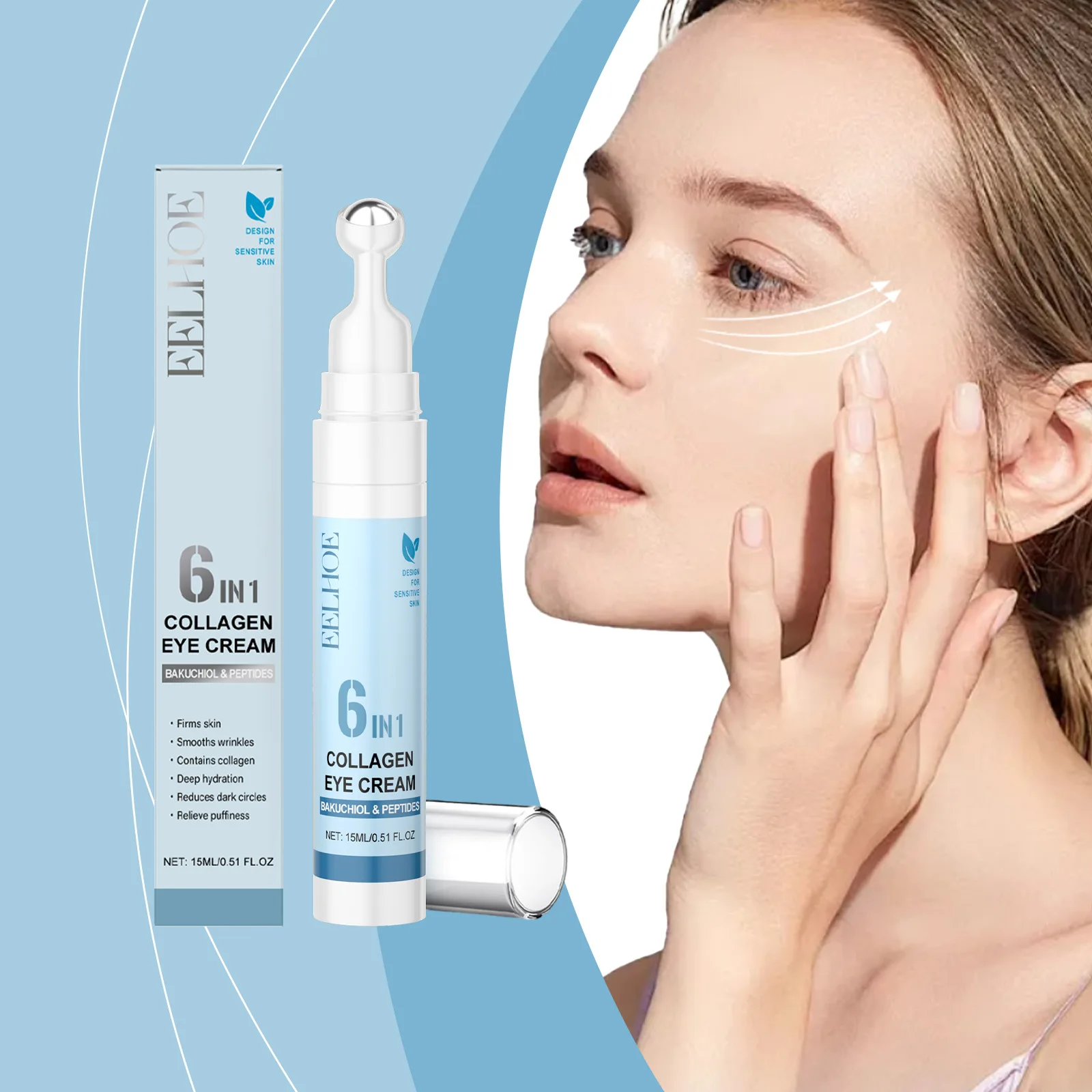 ​ EELHOE Unter-Augencreme, Anti-Falten, tiefe Feuchtigkeit, Gesichtsstraffung, erhöht die Elastizität der Haut, Augenringe und Tränensäcke, Creme, 15 ml Image