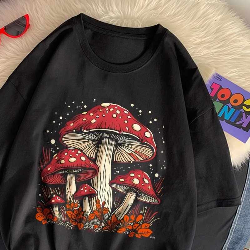 Wunderschönes, buntes, mit Pilz bedrucktes T-Shirt aus Baumwolle, niedlich, kurzärmelig, für den Sommer, klassisch, vielseitig, bequem, weiches Hemd Image