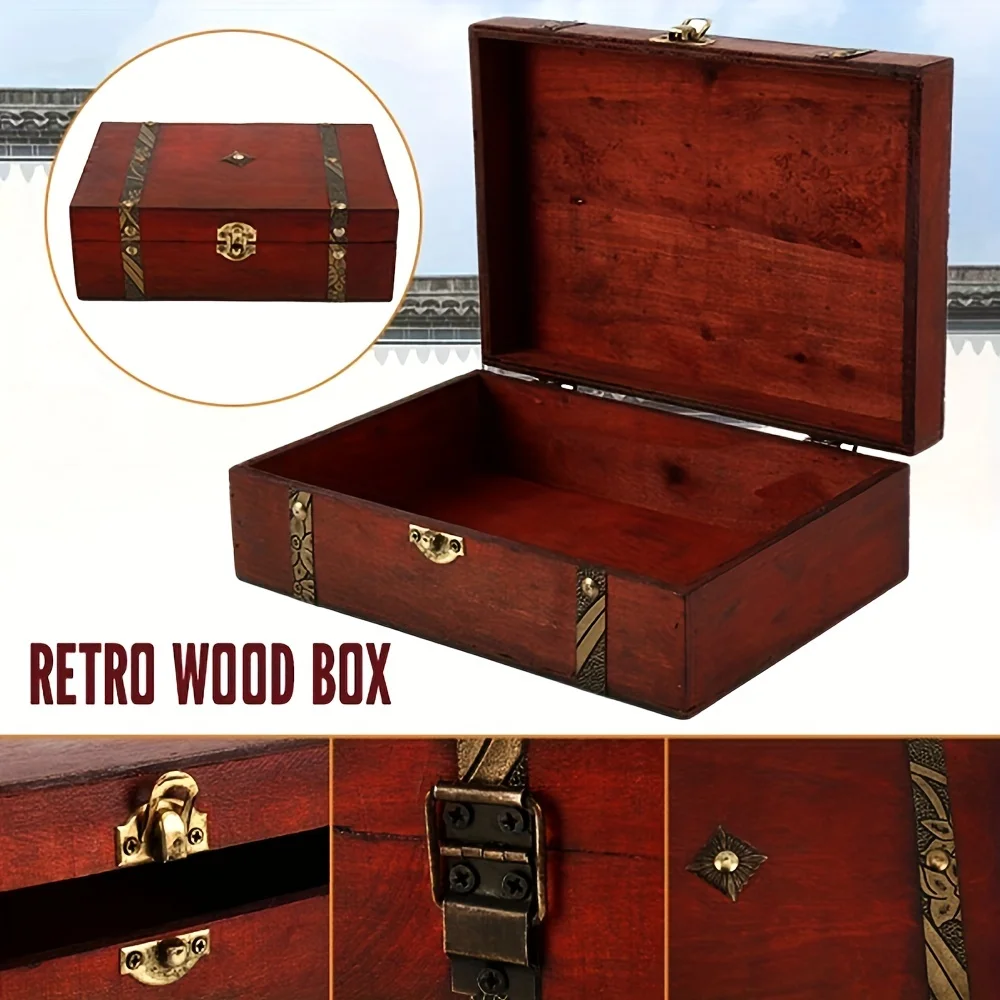 Vintage-Aufbewahrungsbox aus Holz, Retro, elegant, rot, Massivholz, Truhe für Schmuck, Münzen, Geschenke, Heimdekoration, Organizer im antiken Stil