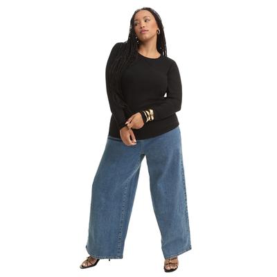 Plus Size Women's Ribbed Crewneck Top by June & Vie in Black (Size 26/28)