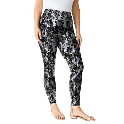 Plus Size Women's Side Pocket Essential Legging by Roaman's in Black White Marble (Size 18/20)
