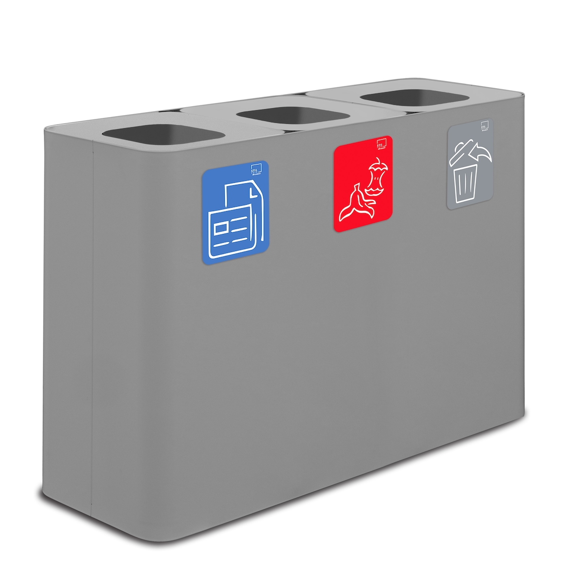 Stil Casa PURE Abfallsammelsystem, lackierter Stahl, 115x38xh. 80 cm, 300 Liter mit drei Fächern zu je 100 Litern, grau. Image