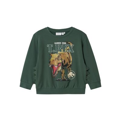 Sweatshirt NAME IT "NMMJABA JURASSIC NREG SWEAT UNB SKY", Jungen, Gr. 98, grün (garden topiary), Sweatware, Obermaterial: 95% Baumwolle, 5% Elasthan, bedruckt, casual, regular fit normal, Rundhals, Langarm Rippbündchen, Sweatshirts Image