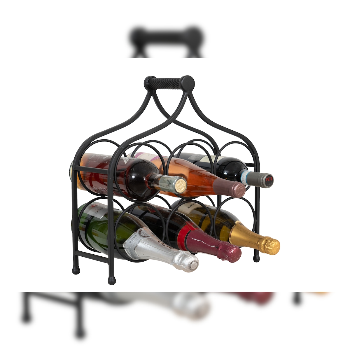 BISCOTTINI INTERNATIONAL ART TRADING Biscottini Weinflaschenhalter 37 x 35 cm – Schmiedeeiserner Tischflaschenhalter – Küchen-Weinregal – Thekendisplay – Weinkeller Schwarz Image