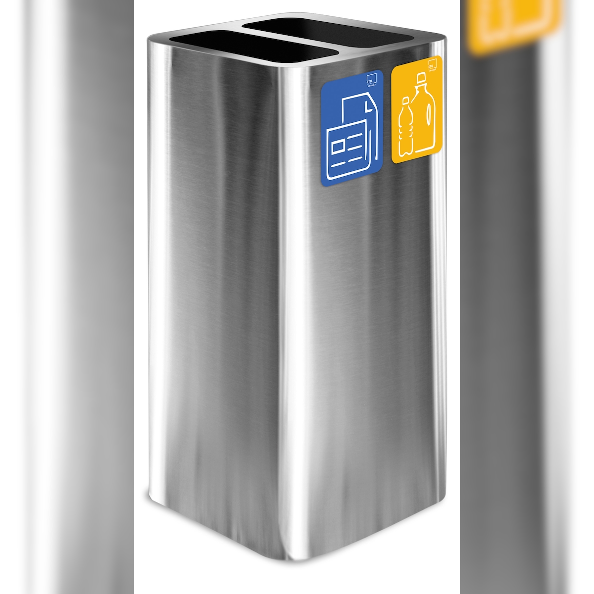 Stil Casa PURE Abfallbehälter, Edelstahl, 38x38xh. 80 cm, Deckel mit zwei Fächern, Kit mit magnetischen Piktogrammen, 100 Liter, satiniert. Image