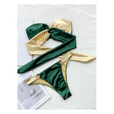 Bikiniset mit zweifarbigen Ringen und Schleifen-Detail für Damen Image