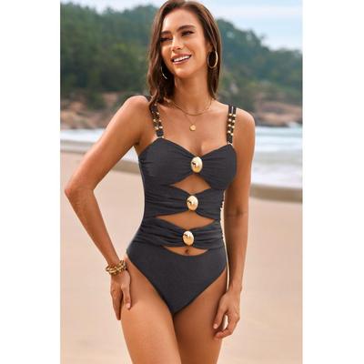 Damen Einteiler mit Cutouts, gerafftem Herzausschnitt Image