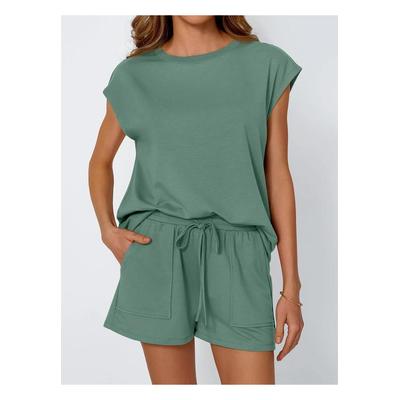 Damen Oberteil mit Rundhalsausschnitt und kurzen Ärmeln sowie Shorts-Set Image