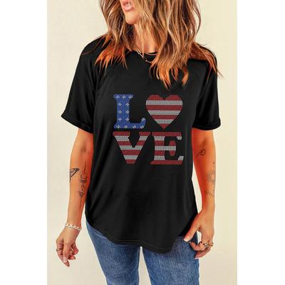 Damen Strass Rundhals Kurzarm T-Shirt Image