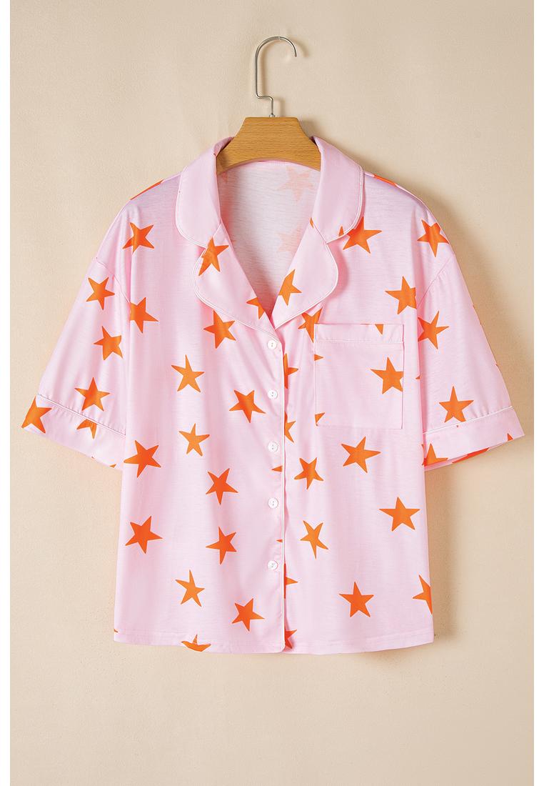 Azura Exchange Pink Stars Kurzarm-Shirt und Shorts Pyjama-Set aus Bambus Image