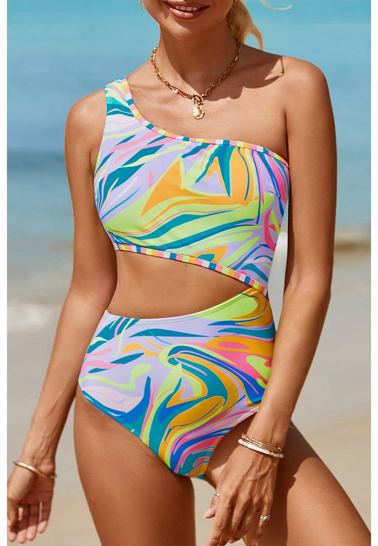 Damen Cutout Einseitiges Schulter Einteiler Badeanzug Image
