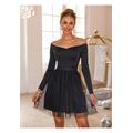 Damen Kleid mit Perlenbesatz und Netzsaum, schulterfrei